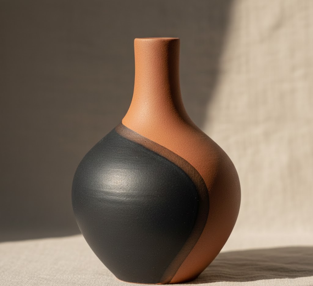 Hand-thrown ceramic vase in warm morning light